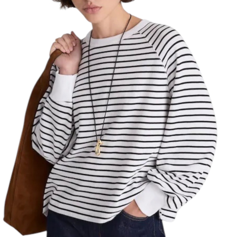 Madewell Relaxed Long-Sleeve Raglan White Black Striped Sweatshirt Medium